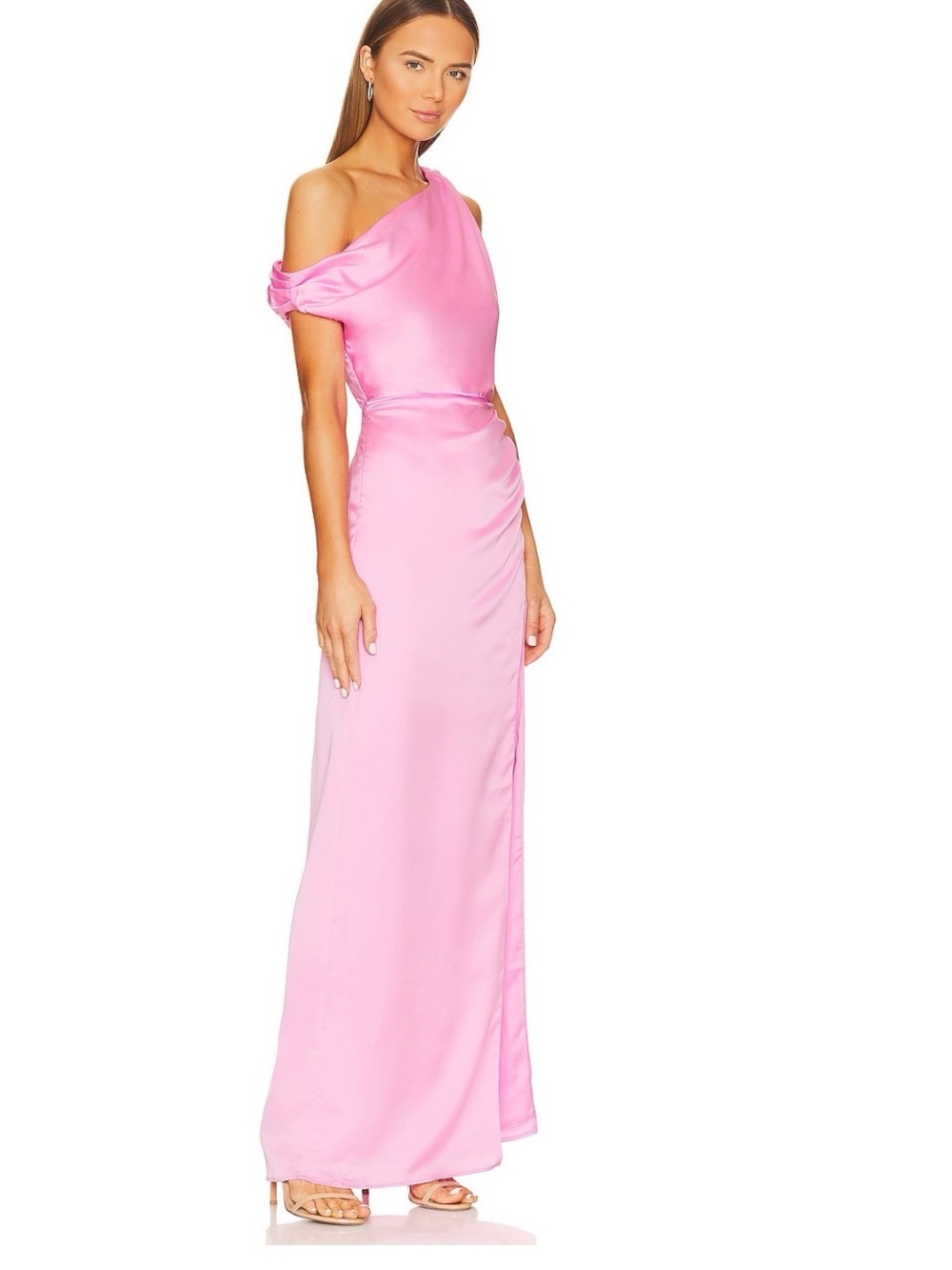 Show Me Your MuMu One-Shoulder Satin Gown in Pink